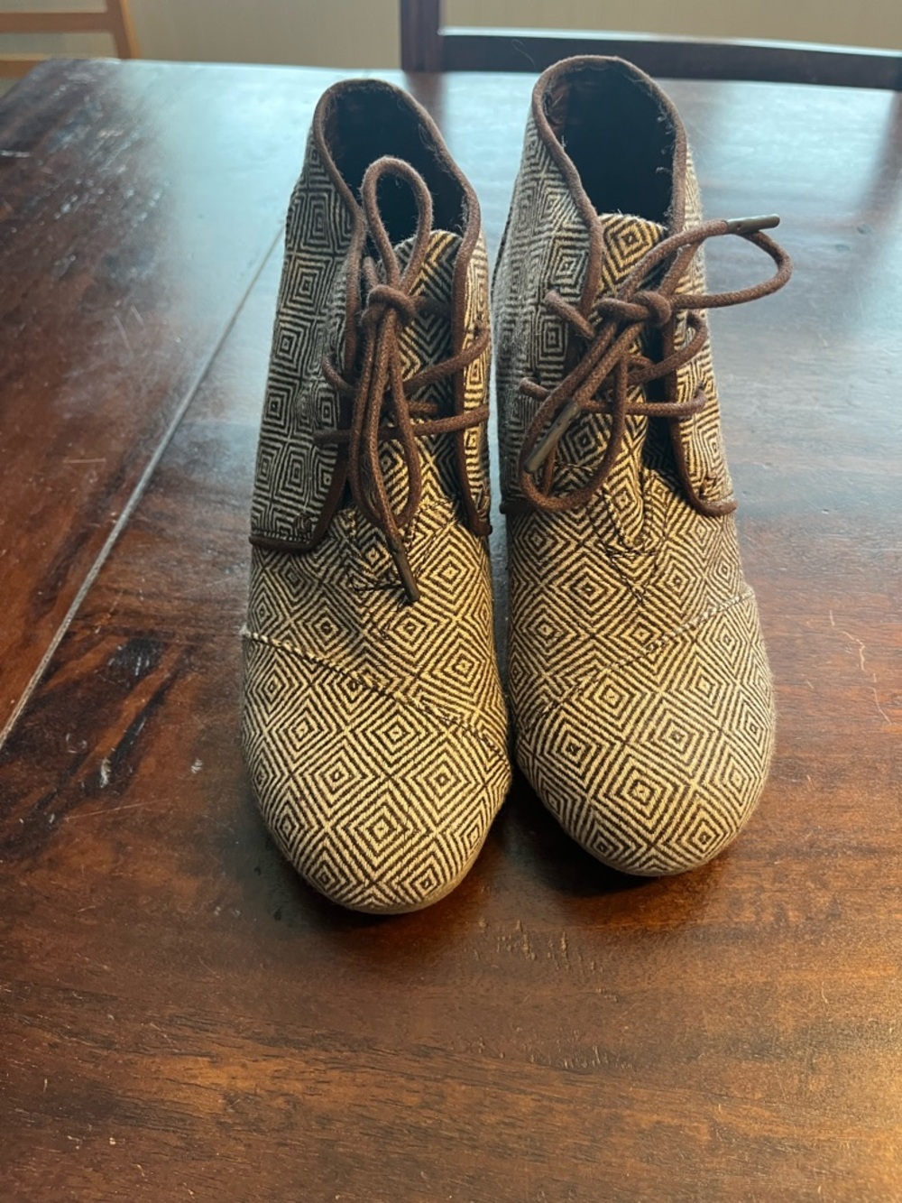 Toms Brown Geometric Lace-Up Ankle Booties